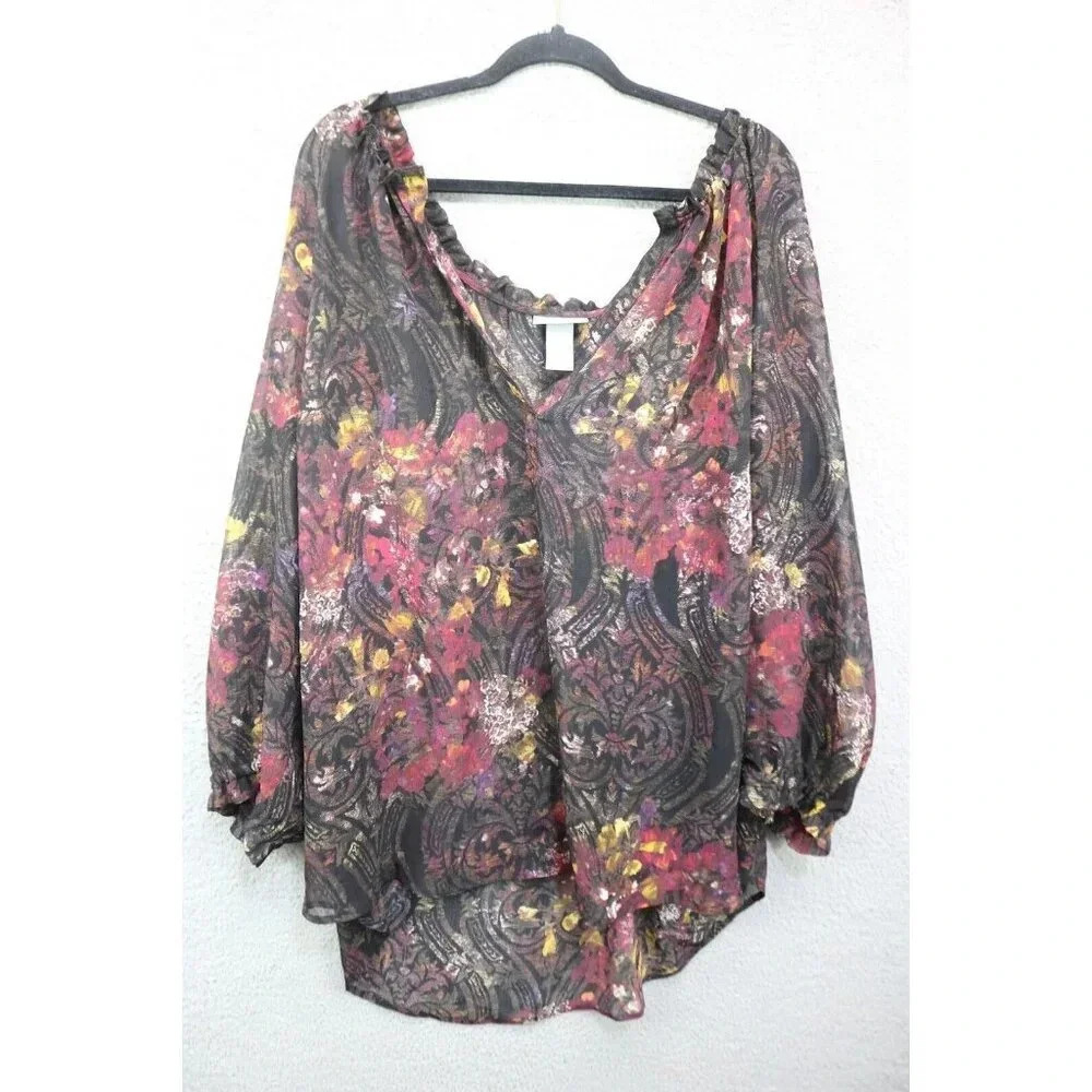 Catherine's Sheer 3/4 Balloon Sleeve Blouse-Size 2X